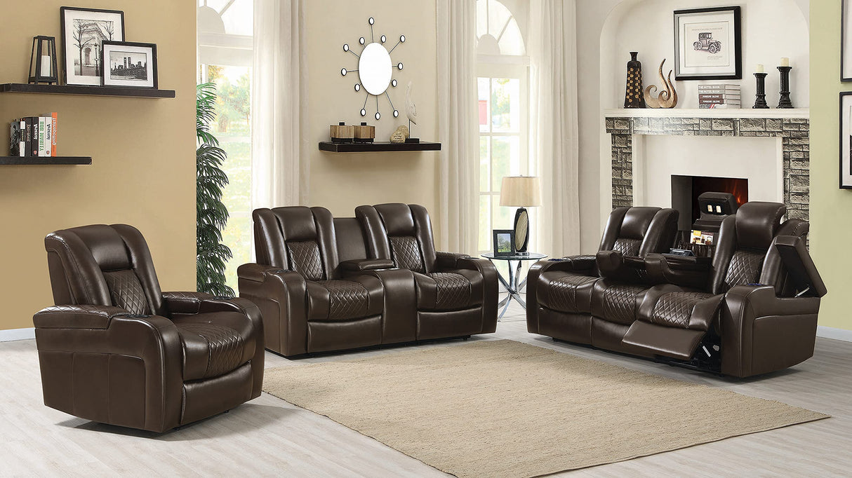 Delangelo Power Motion Reclining Sofa, Brown