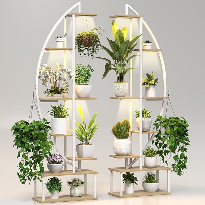 Plant Stand Shelf Indoor with 6 Grow Light, 7 Tier 65" Tall 2 Pack Half Moon Large Lighted Plant
