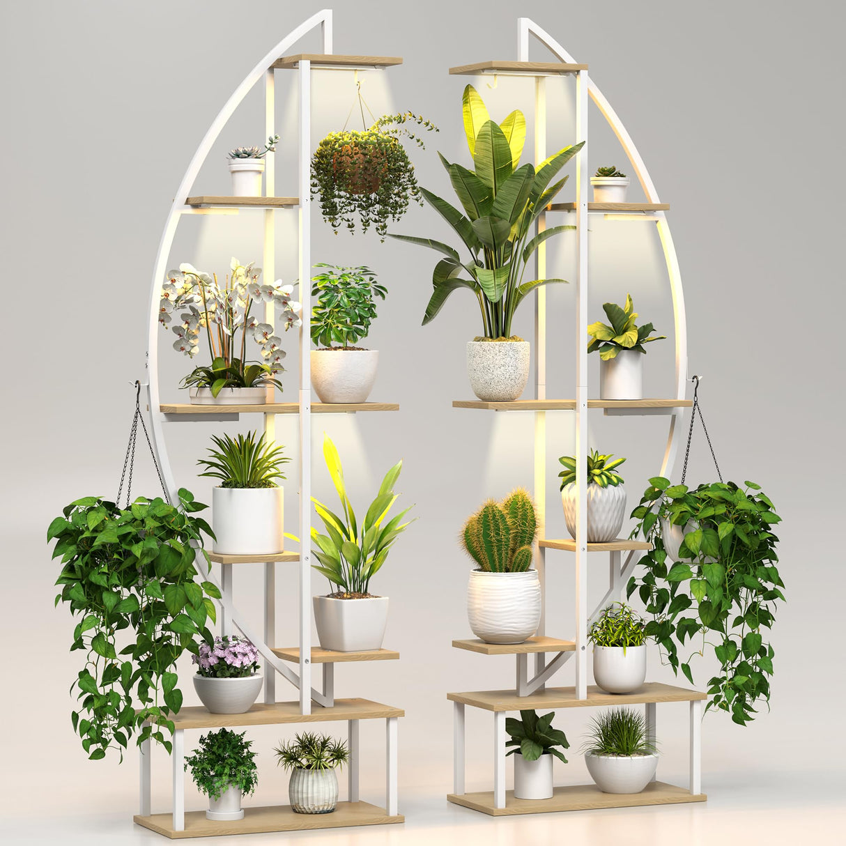 Plant Stand Shelf Indoor with 6 Grow Light, 7 Tier 65" Tall 2 Pack Half Moon Large Lighted Plant Rack Organizer