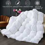 QUEEN® Feather Comforter King Size Duvet Insert, Luxury Fluffy White Pinch Pleat Design - All Season Hotel Collection Cotton Bed Comforter with 8 Tabs, King 106x90 Inches