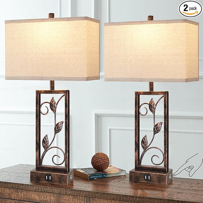 Farmhouse Touch Table Lamps Set of 2 with USB Ports
