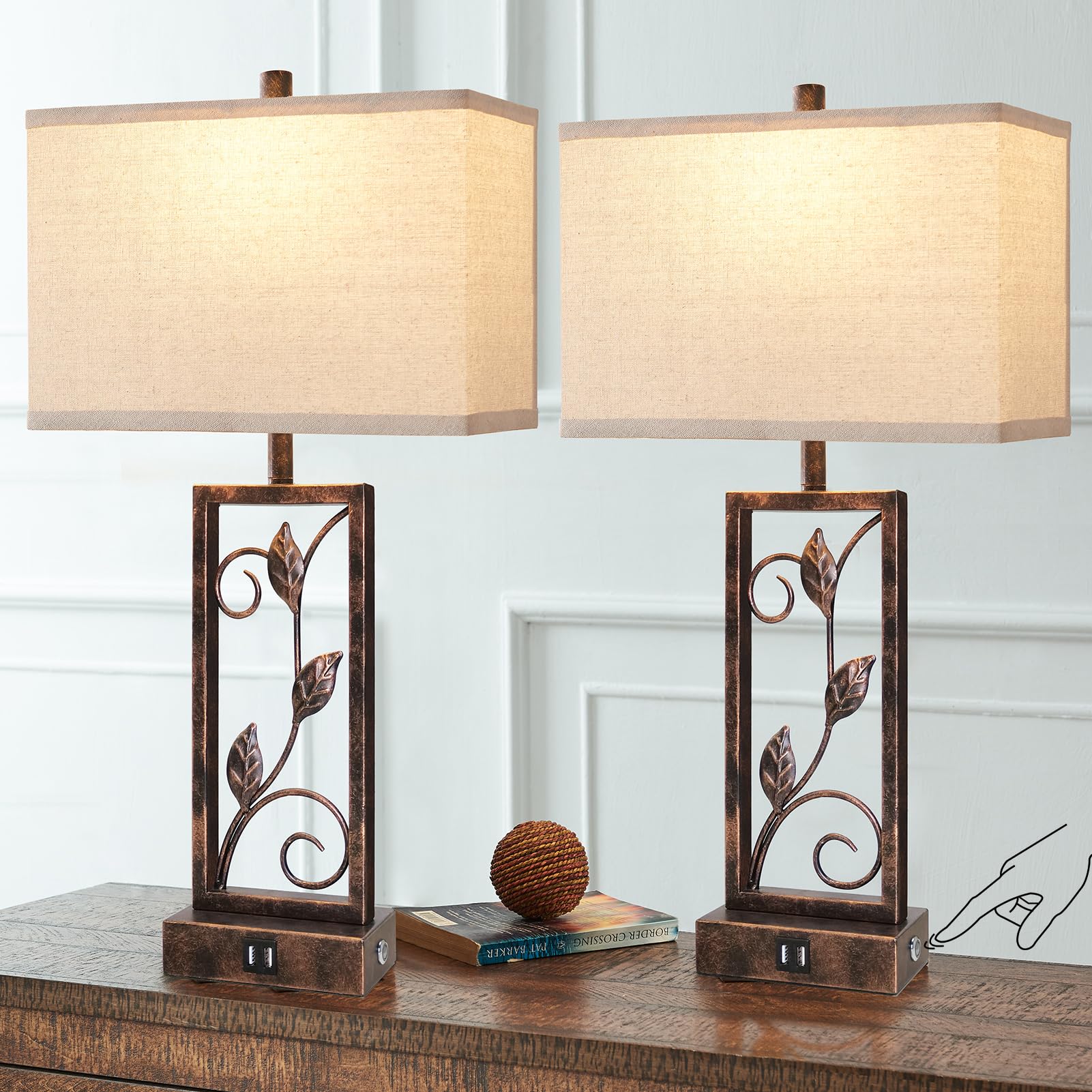 Farmhouse Touch Table Lamps Set of 2 with USB Ports