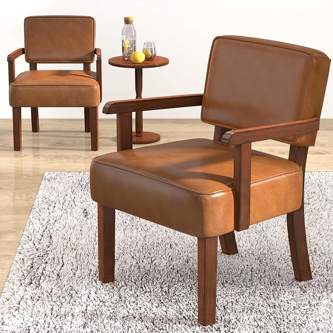 Accent Chair Set of 2 with Table, Living Room Chairs with Soft Seat and Armrests