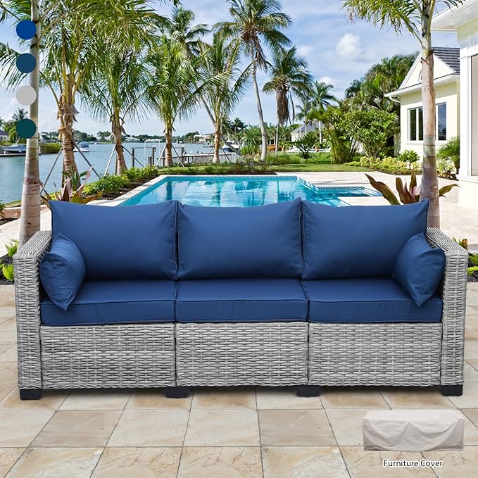 Outdoor Furniture Outdoor Couch Grey Wicker Patio Furniture 3-seat Sofa Deep Seat