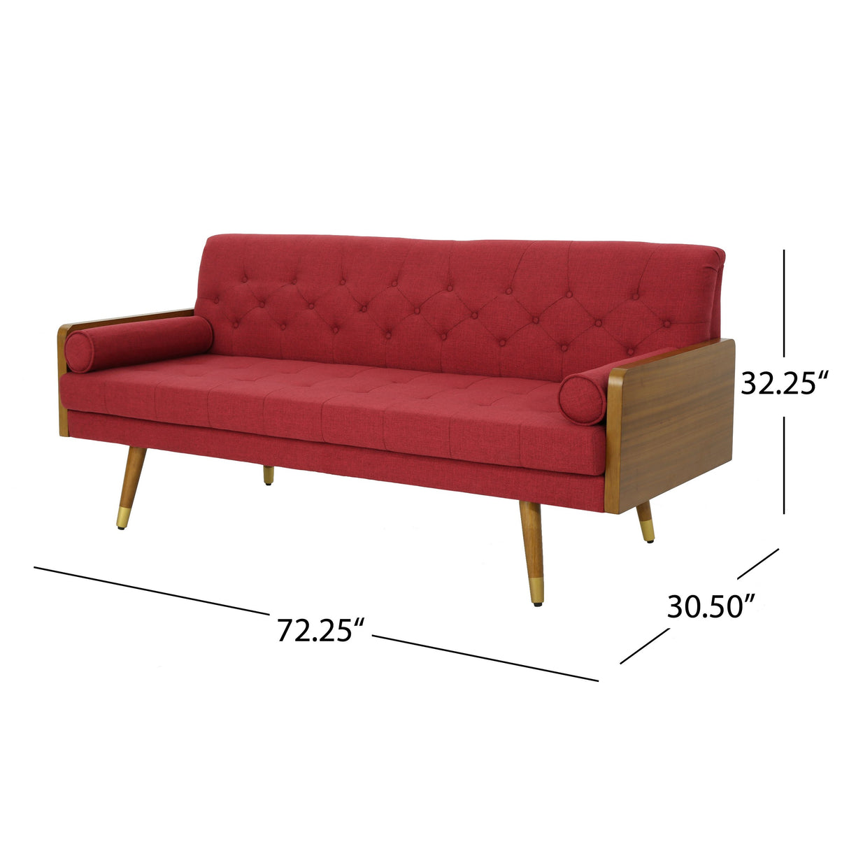 GDFStudio Christopher Knight Home Aidan Mid Century Modern Tufted Fabric Sofa, Red