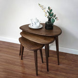 Solid Nesting Table Set of 3- Walnut Mid Century Pebble Tables