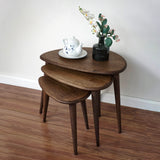 Solid Nesting Table Set of 3- Oak Mid Century Pebble Tables