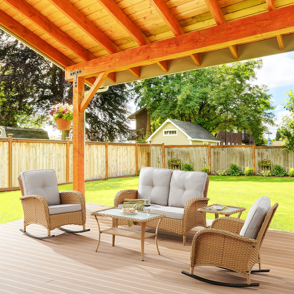 Chairs Set of 2, Wicker Rocker Rocking Chairs for Porch