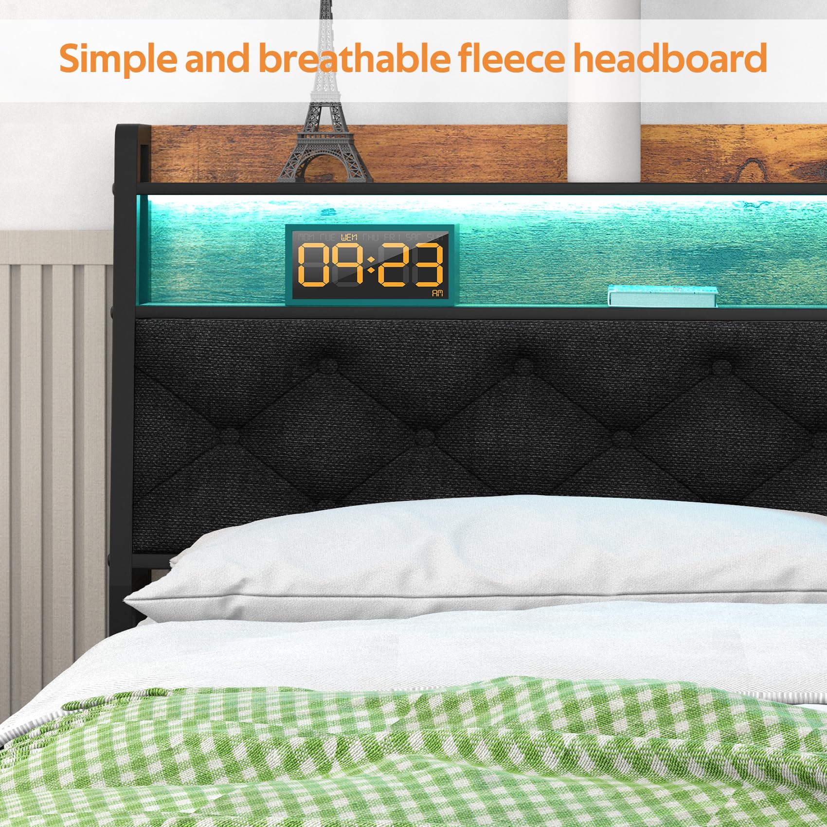 Full Bed Frame with Ergonomic Headboard, Platform Bed Frame with RGB Lights