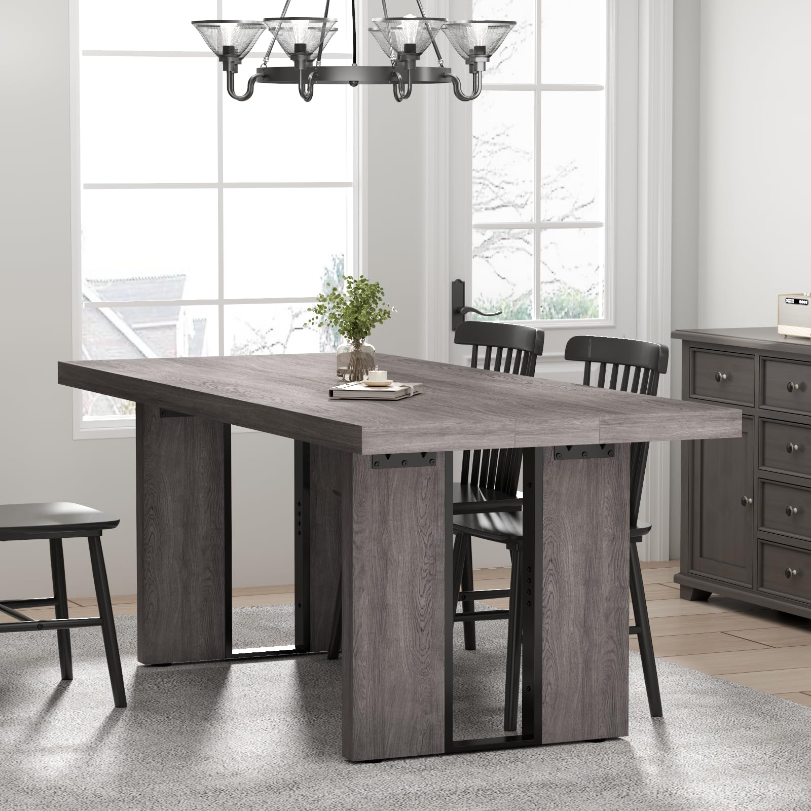 70.8 Inch Dining Table, Vintage Grey Modern Kitchen Table for 6-8 People, Large Dinning