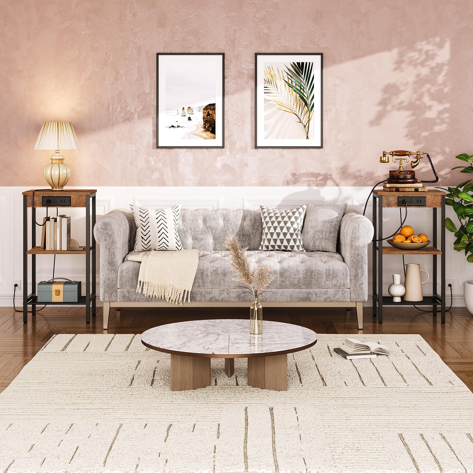 Tall End Table with Charging Station