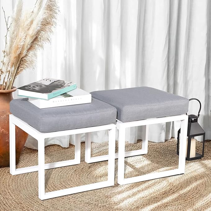 Outdoor Ottomans for Patio Set of 2, Assembled Aluminum Outdoor Footstool
