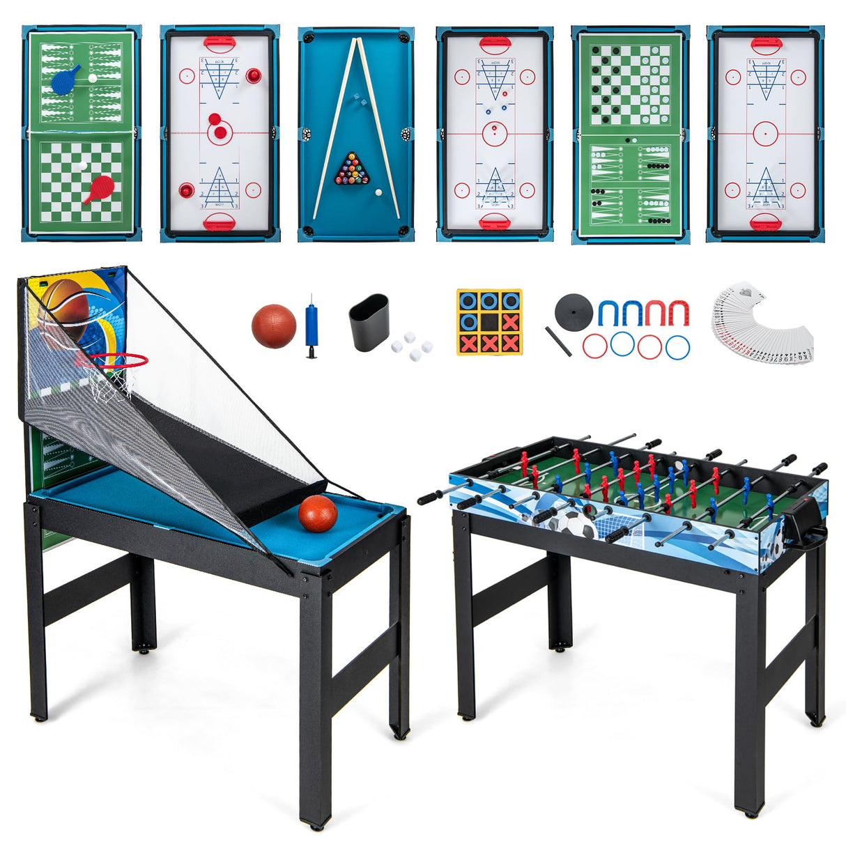 Multi Game Table 48", 14 in 1 Combo Game Table w/Basketball, Billiards, Foosball