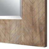 39 Inch Wood Frame Wall Mirror, Chevron Design