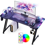 Gaming Desk with LED Lights,47 inch Carbon Fiber Surface RGB Gaming Computer Table