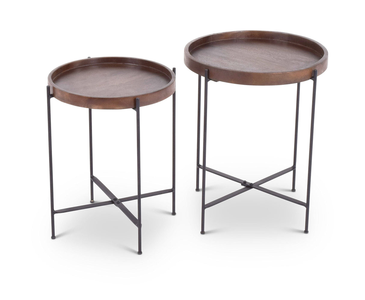 Capri 2 Piece Round Accent Table Set in Weathered Brown