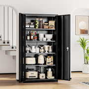 Black Metal Storage Cabinet Doors, 72" Locking Steel Storage Cabinet with Shelves