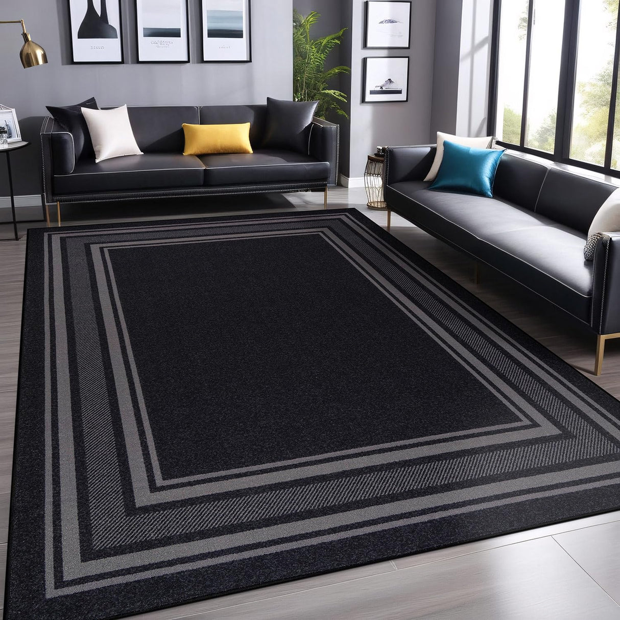 Modern Bordered Non Slip Indoor Rugs for Living Room 5x7 Area Rugs for Kitchen, Rug