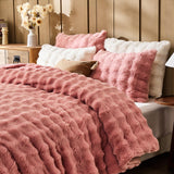 Faux Fur Queen Comforter Set – Pink Fluffy Comforter Queen Size, Big Bubble Faux Rabbit