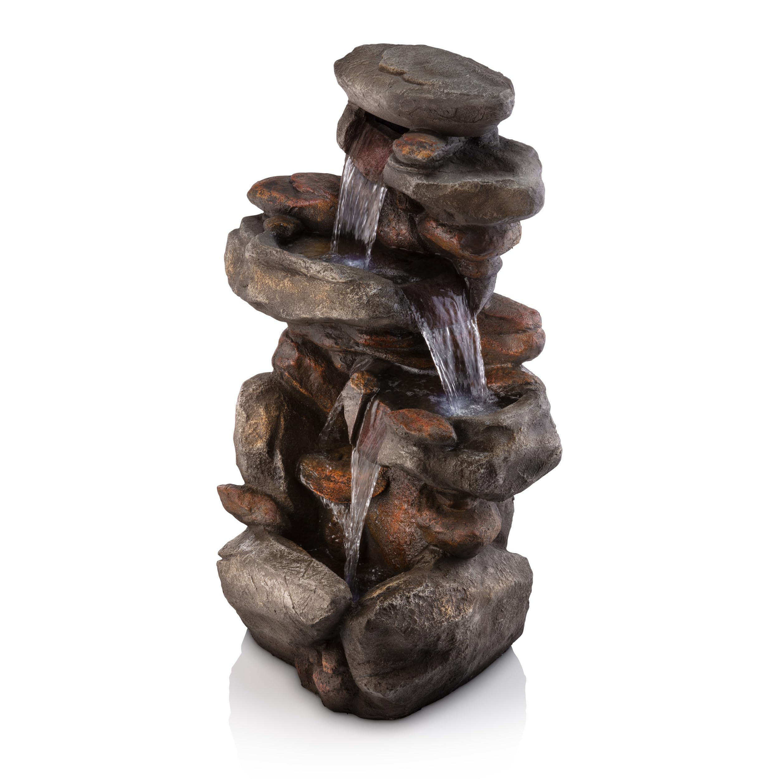 WIN316 Outdoor Floor 4 Tiered Rock Water Fountain for Garden, Patio, Yard with Natural