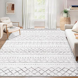 Area Rug for Living Room 9x12: Large Washable Boho Moroccan Rugs Geometric Neutral Rug