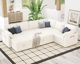 Pull Out Sofa, 112 Inch Oversized U Shape Sleeper Sofa Couch with Storage