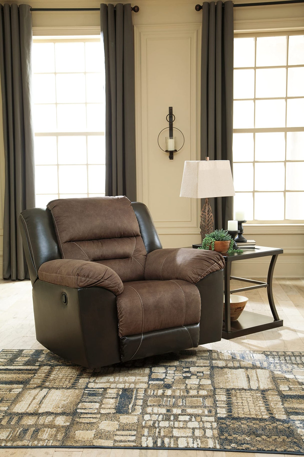 Earhart Faux Leather Manual Rocker Recliner, Brown