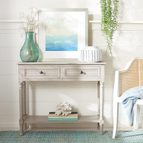 Home Collection Tate Distressed White 2-Drawer Bottom Shelf Console Table