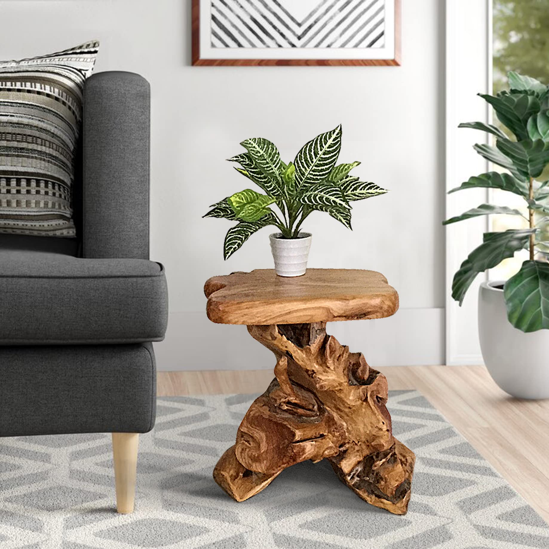 Tree Stump End Table Live Edge Plant Stand 14"x13"x18"H Solid Cedar Wood Outdoor Rustic