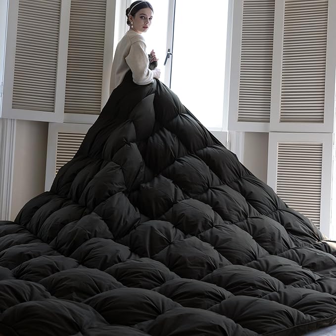 Pinch Pleat Goose Down Feathers Comforter Full/Queen Size All Season-Ultra Soft and Cozy Noiseless