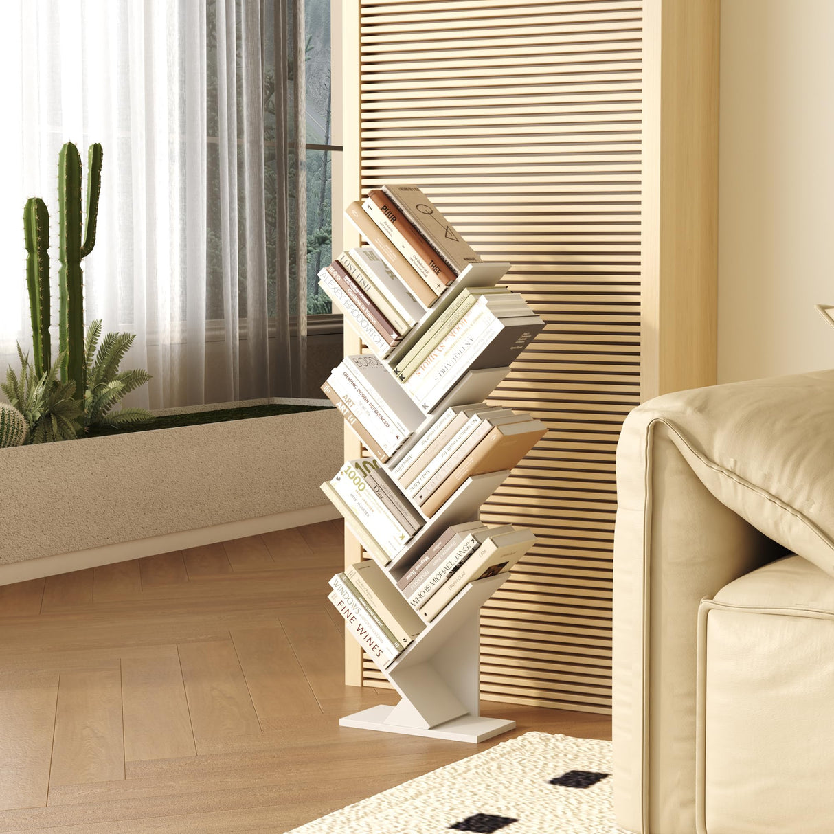 Function Home 9 Tier Tree Bookshelf, Modern Tall Geometric Bookcase