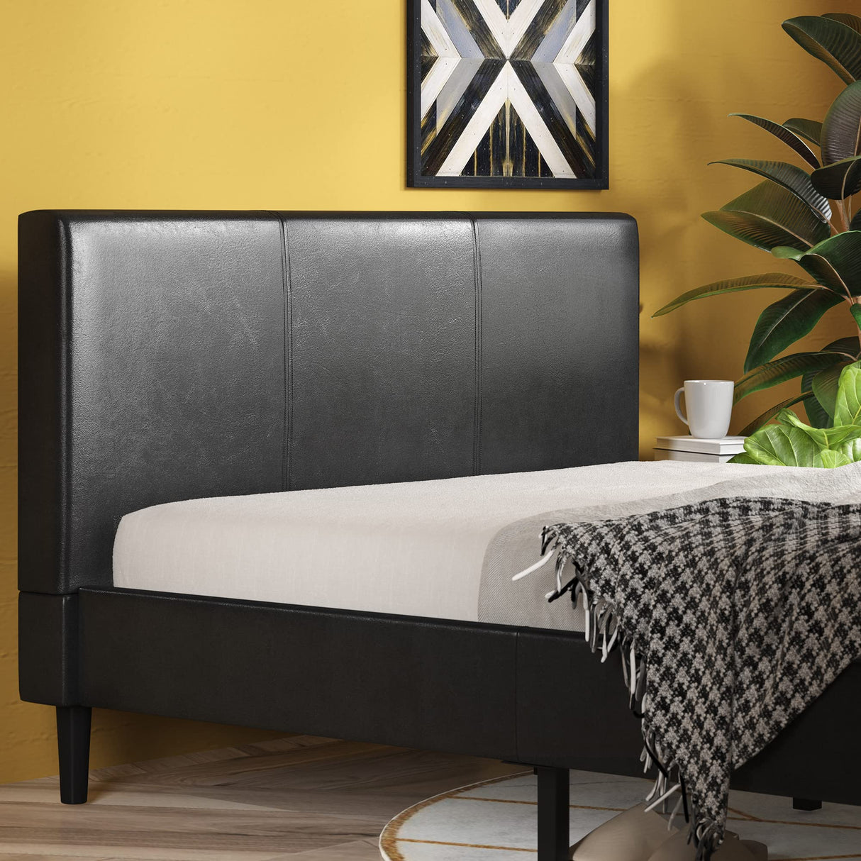 Jade Faux Leather Upholstered Platform Bed Frame / Mattress Foundation with Wood Slat