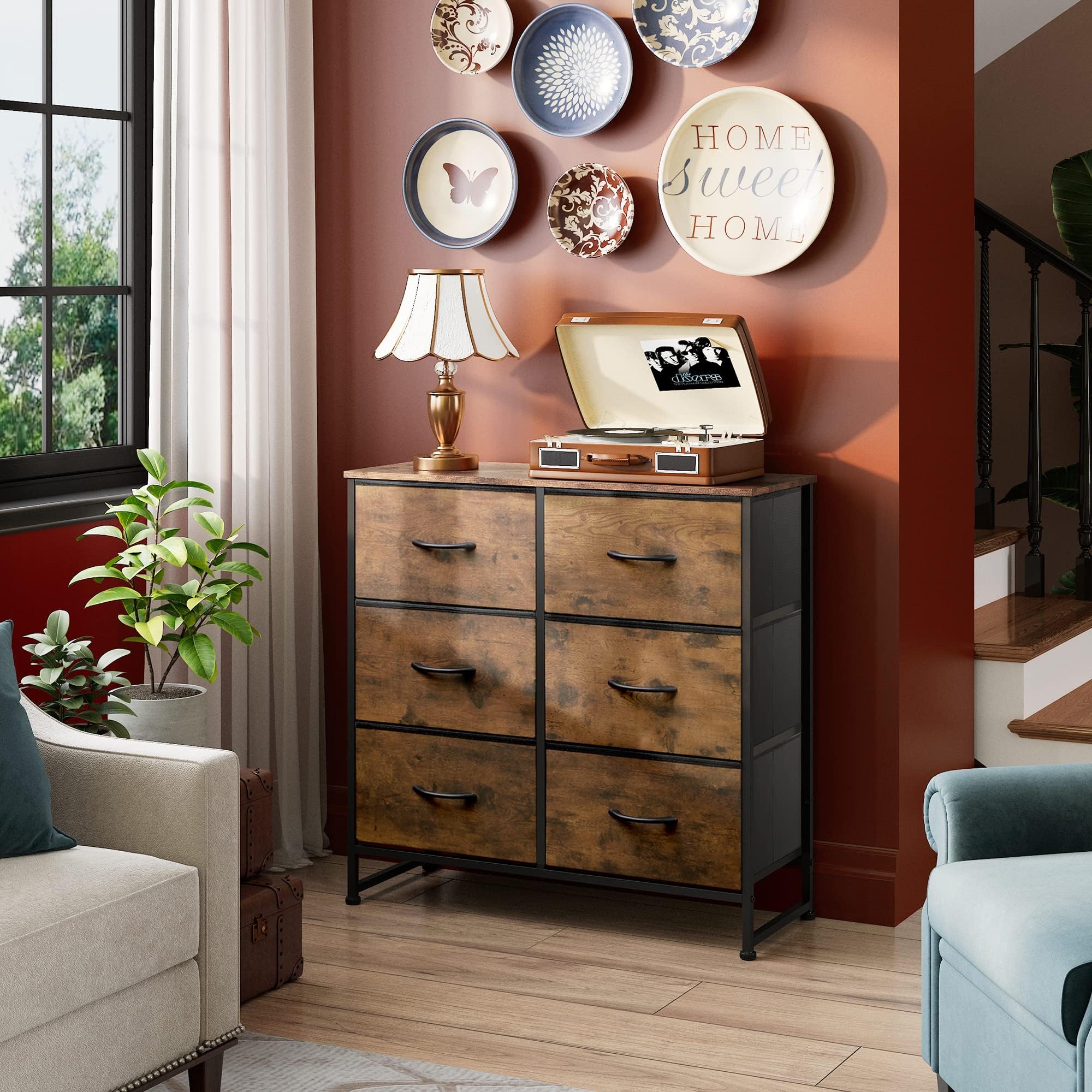 Fabric Dresser for Bedroom, 6 Drawer Double Dresser