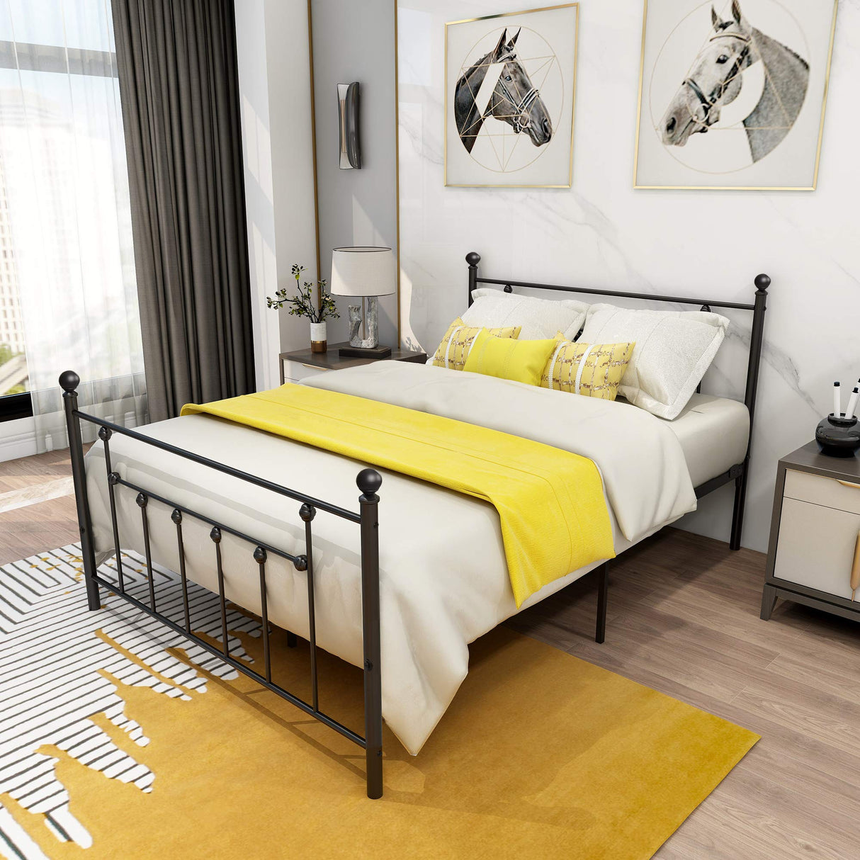 Metal Bed Frame Full Size with Headboard and Footboard Double Platform Mattress Base