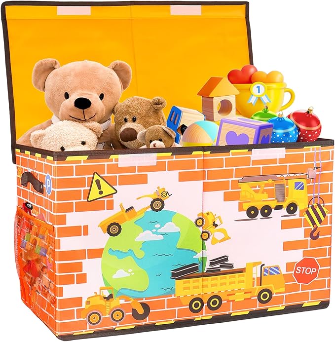 Collapsible Sturdy Kids Storage Organizer for Boys Girls, 25"x13"x16" Storage Box with Lids, Toy Chest Bins