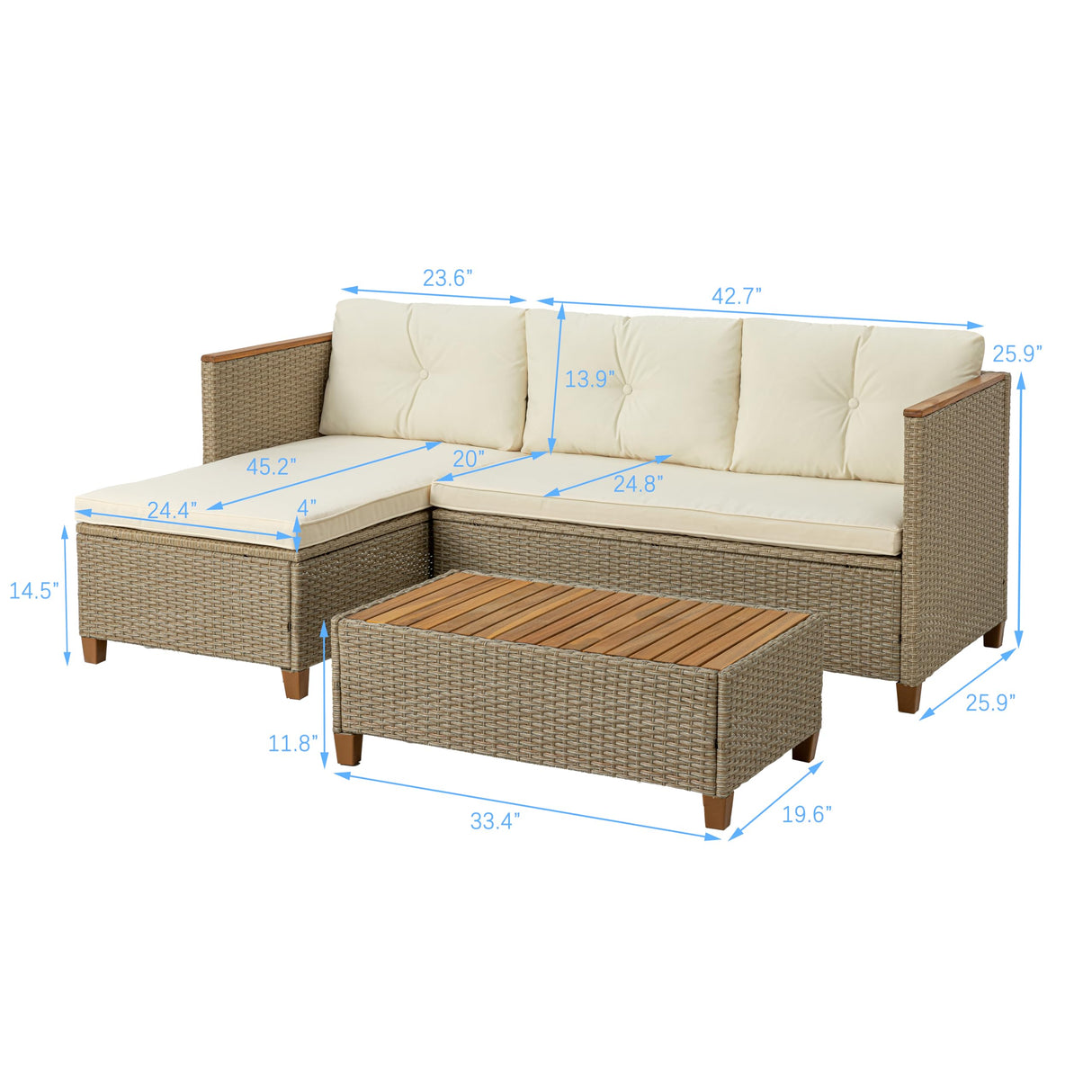 Patio Furniture Set 3 Piece Outdoor Sectional Sofa Couch All Weather Rattan Wicker