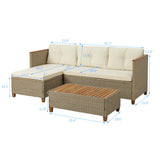 Patio Furniture Set 3 Piece Outdoor Sectional Sofa Couch All Weather Rattan Wicker