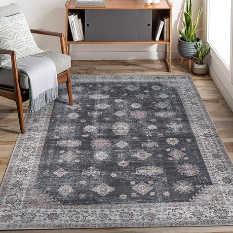 Machine Washable 9x12 Area Rug with Non Slip Backing for Living Room, Bedroom,