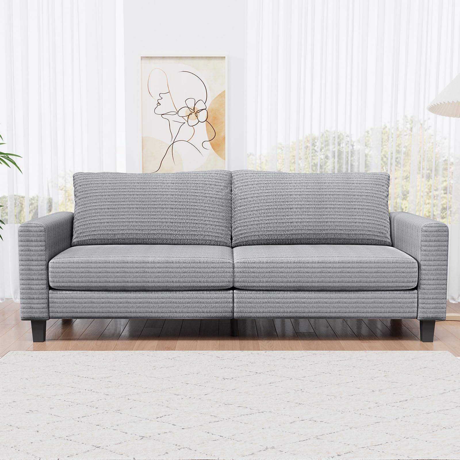 saows Modern Living Room Couch, 82.68" Corduroy 3 Seater Sofa with Washable Removable Covers and Depth Adjustable Seat, Comfy Couches for Small Spaces, Bedroom, Apartment, Office, Gray