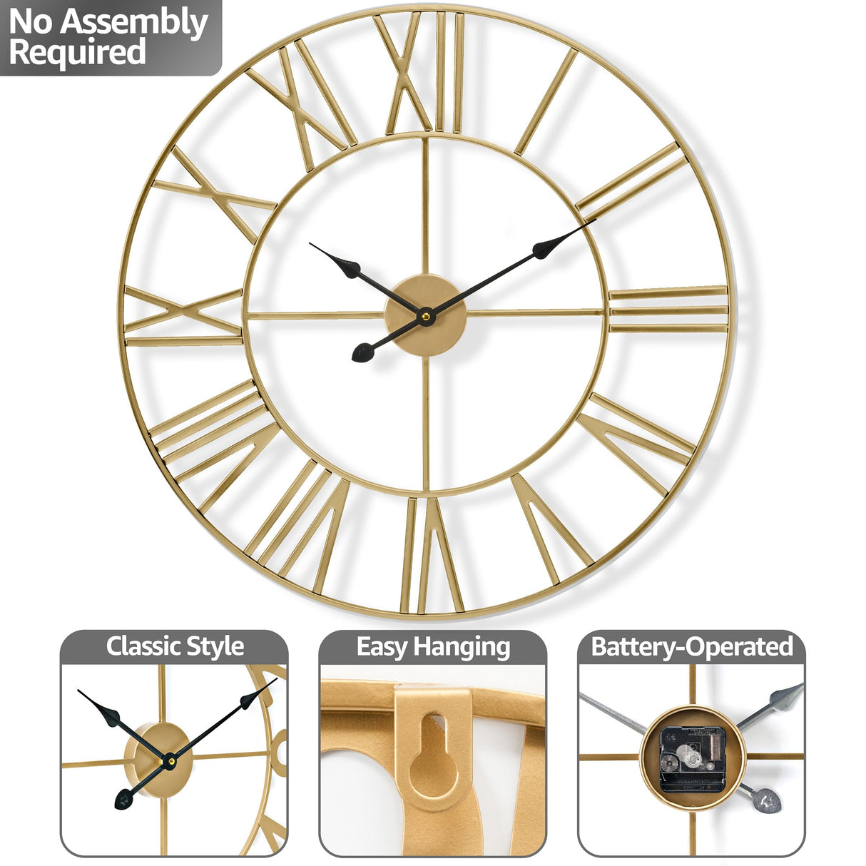 Large Wall Clock for Living Room Decor, (60CM) 24 Inch Wall Clock Decorative,