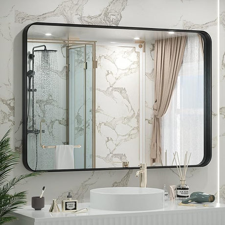 40 x 30 Inch Black Frame Mirror, Bathroom Vanity Mirror for Wall, Modern Rectangle