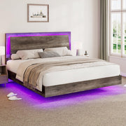 King Size Floating Platform Bed Frame with LED Light and Headboard