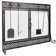 Metal Fireplace Screen Scrollwork Black, 39 x 31 Inch Fireplace Screen