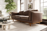 Full Leather Sofa 88” | Pure Full Italian Nappa Leather Couch, Solid Wood Accent