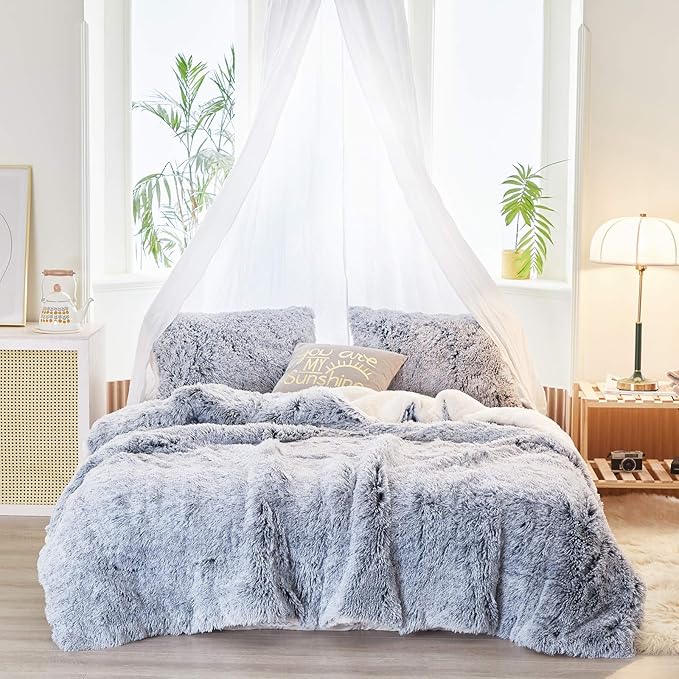 3-Piece Plush Shaggy Comforter Set, Full/Queen Size Luxury Faux Fur Sherpa Reversible