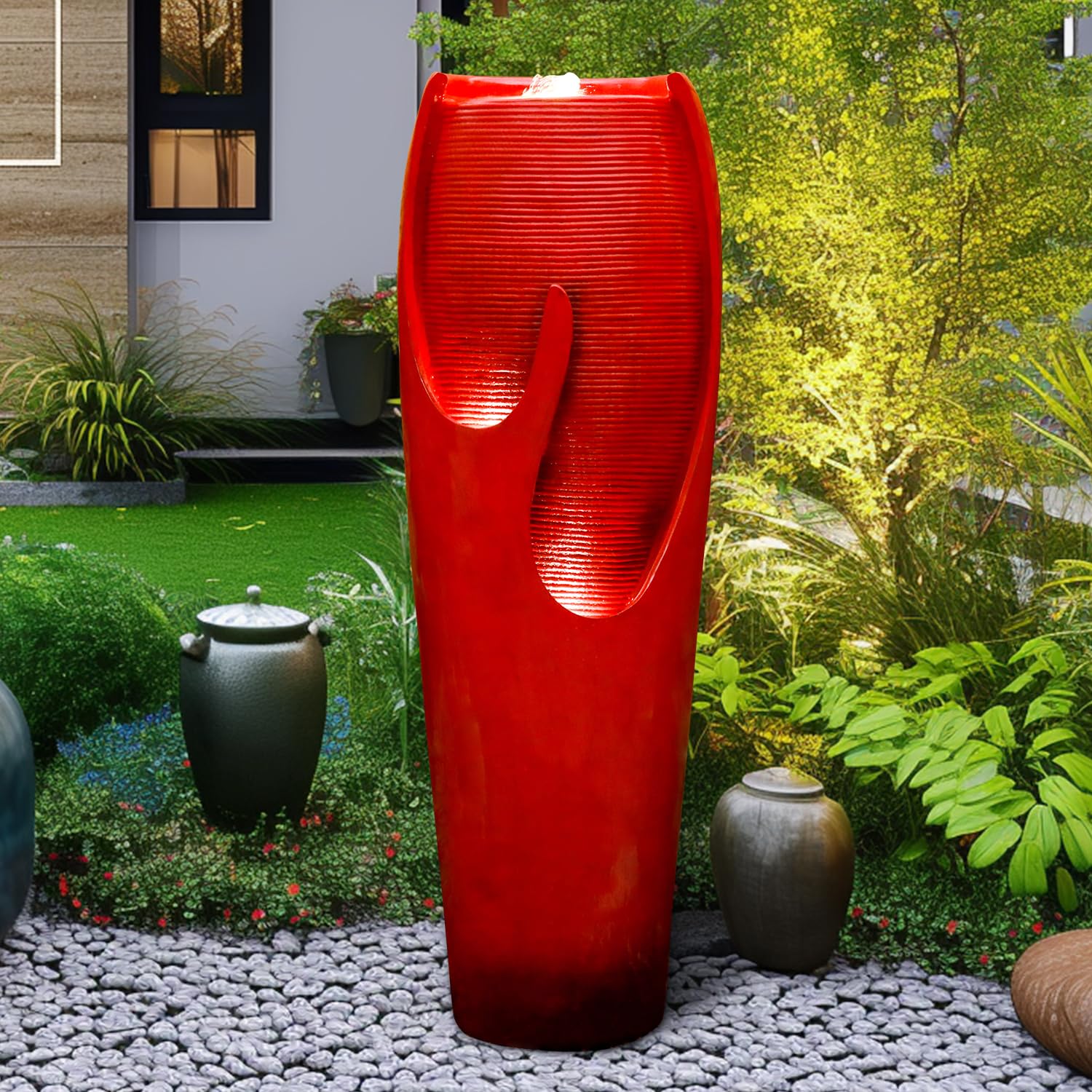 38.7"H Outdoor Water Fountains and Waterfalls - Indoor Water Jar Fountain Tall Floor