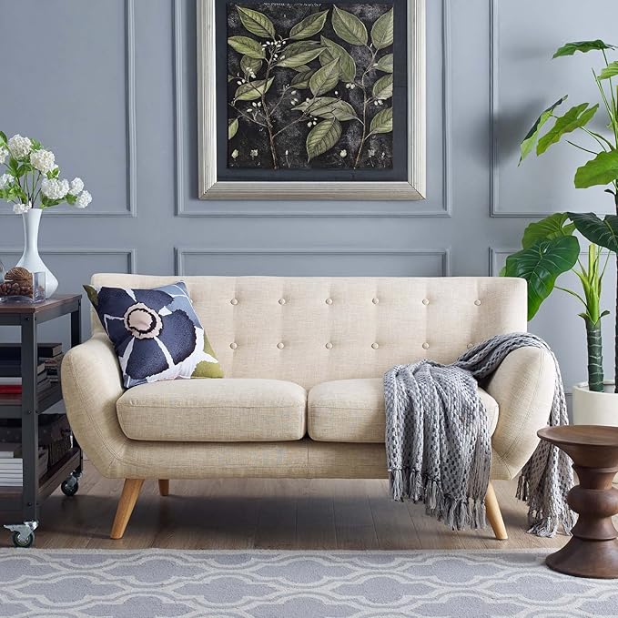 Remark Mid-Century Modern Sofa With Upholstered Fabric In Beige