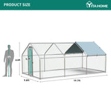 Large Metal Chicken Coop with Waterproof Cover, 19.68'L x 9.84'W x 6.49'H Walk-in