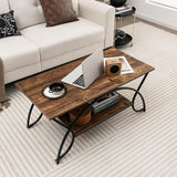 2-Tier Rectangular Coffee Table, Wood Grain Table with Open Storage Shelf