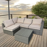 5 Piece 4 Seats Outdoor Patio Furniture Sets, Garden Conversation Wicker Sofa Set